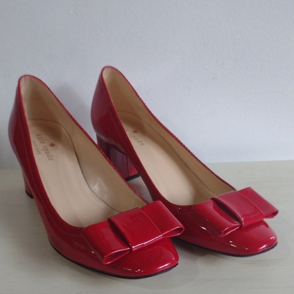 Kate Spade Red Patent Leather Heels With Bows Size 8